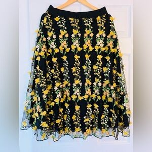 H&M Black floral appliqué overlay skirt